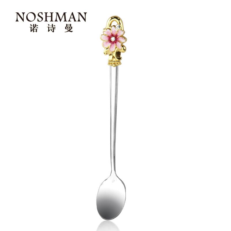Stainless Steel Coffee Spoon, European-style Household Creative Flower Enamel Juice Stirring Spoon