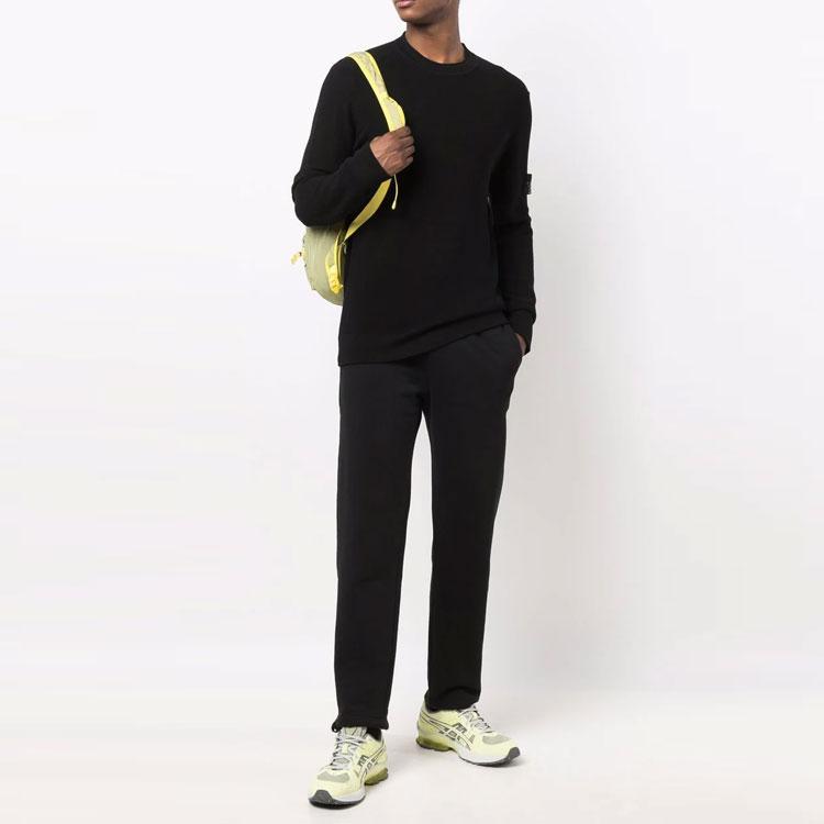 STONE ISLAND Logo Patch Crew Neck Long Sleeve Solid Pullover Sweater Men Sweater Black 7515560C2-V0029
