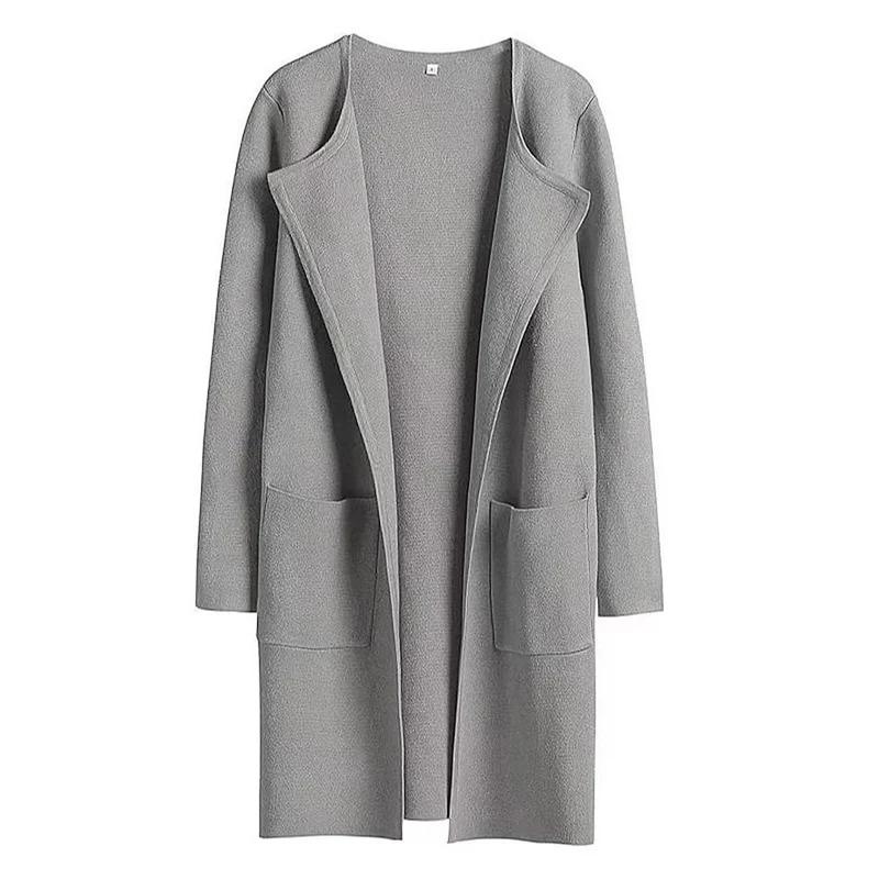 Woolen Coat Women Autumn Korean Fashion Casual Loose Women Coat Solid Color Button-Less Cardigan Coat