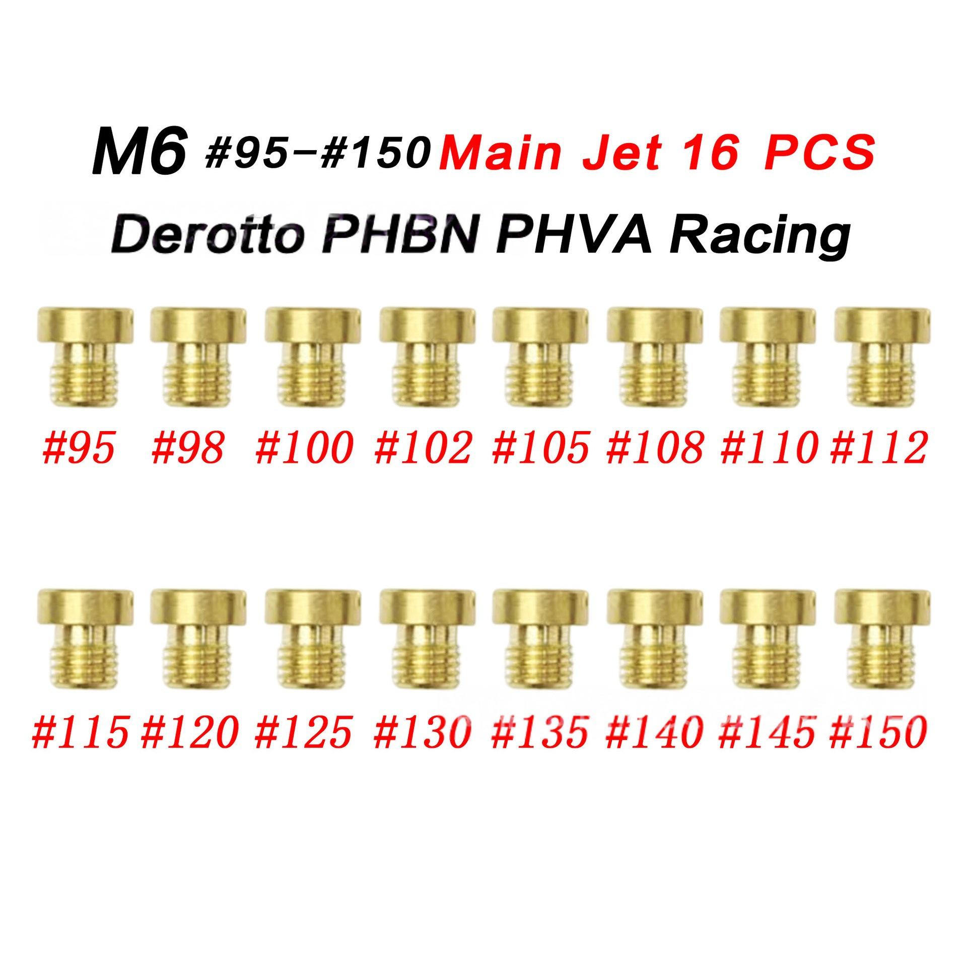 

16-Piece M6 Carburetor Main Jets Set for Derotto PHBN PHVA, Sizes #95-150 Details Page