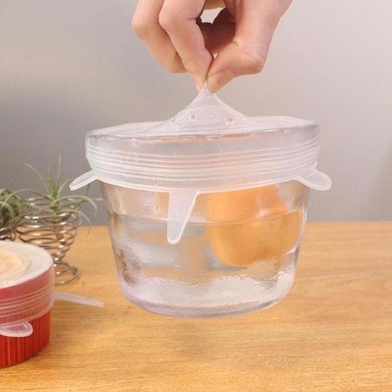 6 Stück wiederverwendbare Silikondeckel für Lebensmittel/Geschirr