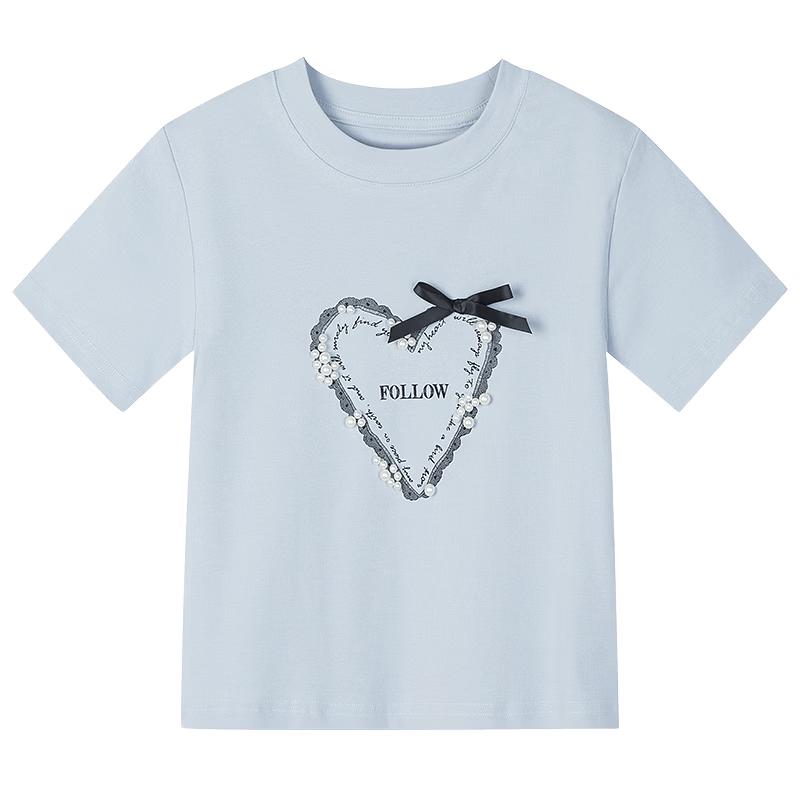 Fulomi Girls  Summer Fashion Round Neck Short Sleeve T-Shirt 130