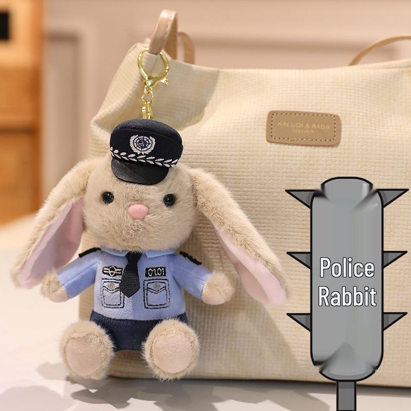 Charming Police Officer Bear & Rabbit Keychains, Fire Bear Plush Bag Charm