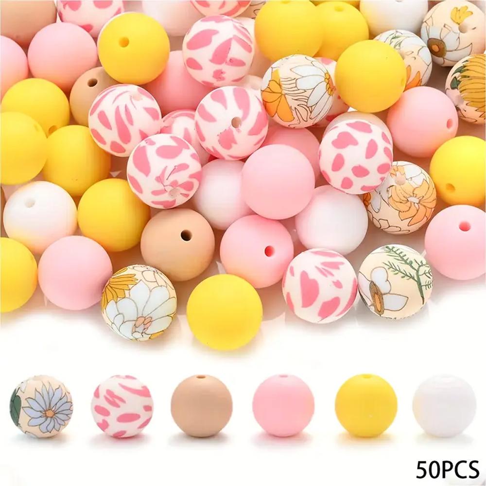 50PCS vibrant 15mm silicone bead set - suitable for DIY keychains, bracelets, and pen decorations
