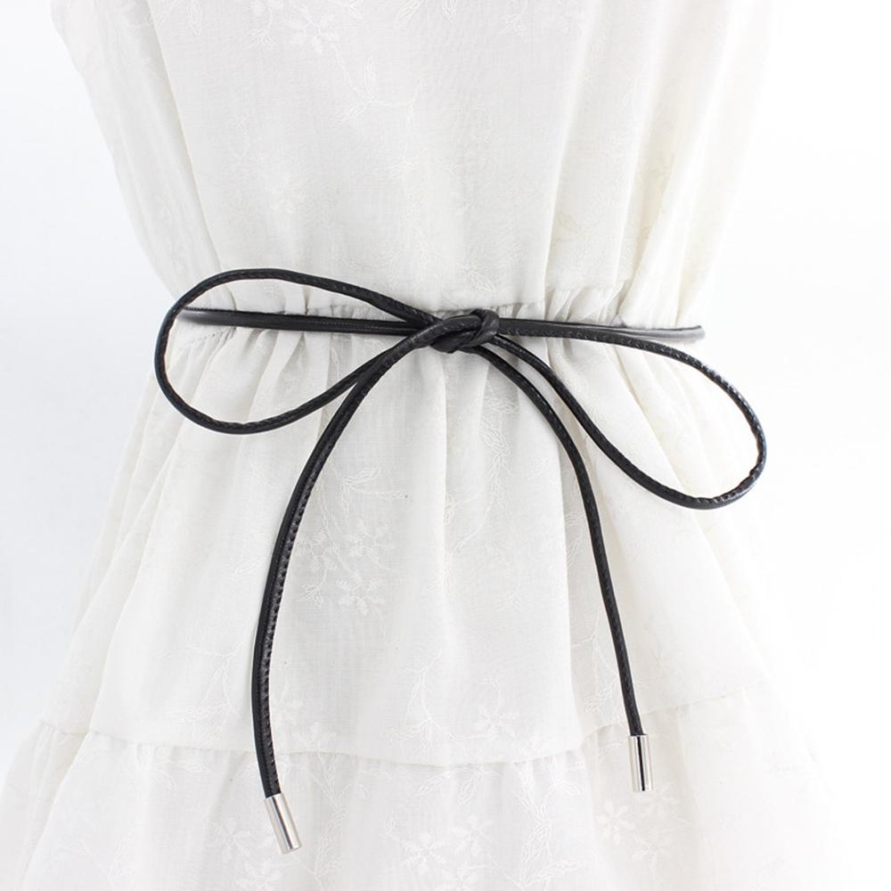 New Round Leather Rope Dresses Coat Decoration String Waist Belt for Women Solid Fashion Long Waist Chain Vintage Waistband
