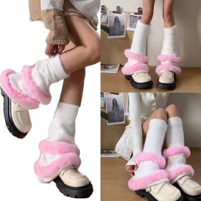 Girls Lolitas Leg Warmers Y2K Fuzzy Knitted Flared Leg Sleeves Goth Baggy Cuff Ankle Heap Socks JK Uniform Foot Cover
