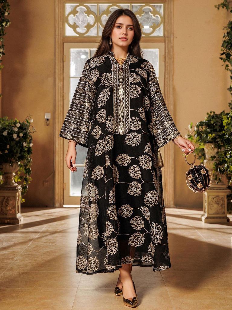 Spring/Summer Tassel Leaf Embroidered Muslim Long Dress - Elegant & Fashionable Cover-up Robe