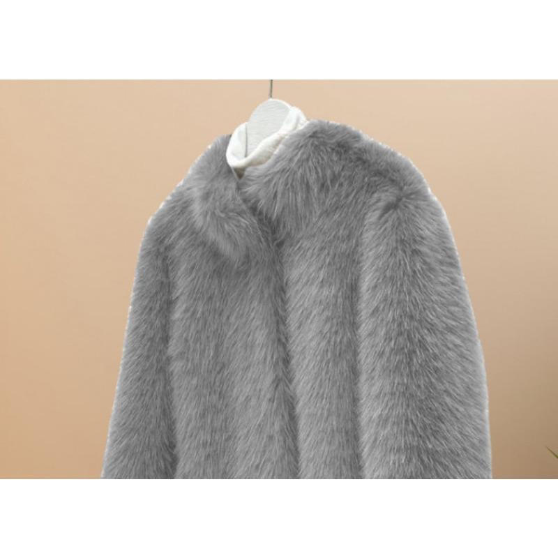 

Осень и зима новая Тока экологичная шуба женская высококлассная плюшевая короткая стойка воротник маленький топ XL серый