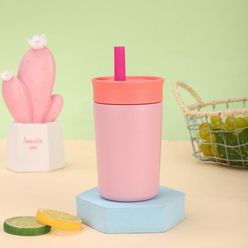 Mini Insulated Stainless Steel Tumbler With Straw - Pastel Color 350ml Vacuum Thermos Students On-the-Go Use
