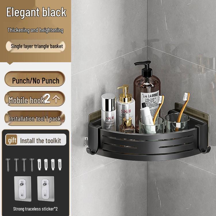 No-Drill Wall-Mounted Corner Bathroom Shelf for Toiletries