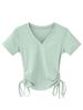 Women's Slim-Fit V-Neck Drawstring Top: Fashionable, Versatile, Soft Texture, Short-Sleeved T-Shirt, Complements All Skin Tones.