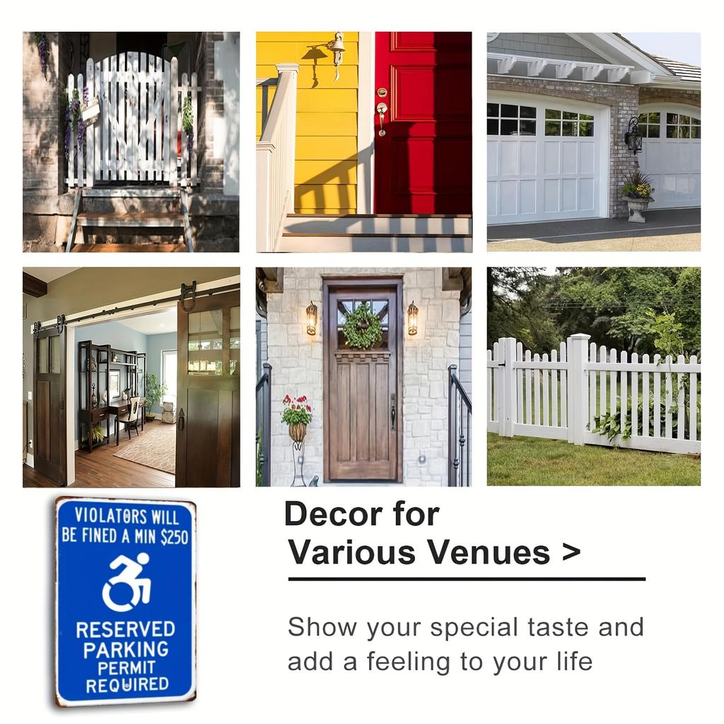 2D Flat - ADA Violators Will Be Fined a Min of $250, Reserved Parking Metal Sign, 8x12 Inch Waterproof Iron Wall Art Decoration