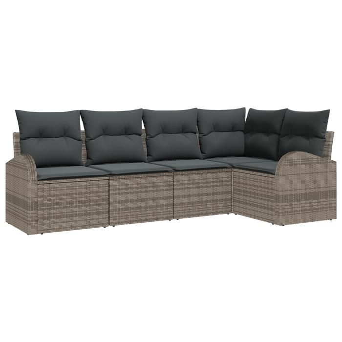 Ensemble de canapé de jardin vidaXL 5 pièces avec coussins gris poly rattan, Canapé de jardin 2 places vidaXL avec rangement 3354708