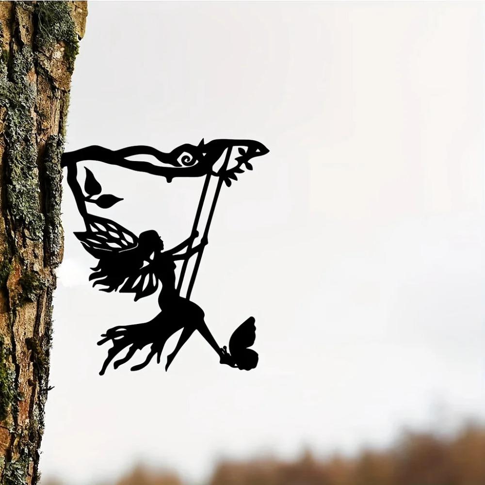 1 stück Schaukel Elfe Auf Zweig Stahl Silhouette Metall Wand Kunst Hause Garten Hof Terrasse Outdoor Statue Stake Dekoration Perfekte