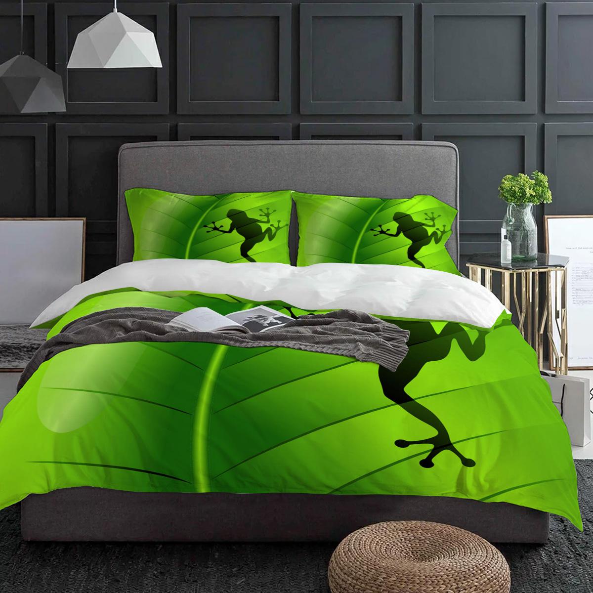 

Animal Frog Silhouette Green Leaf Plant Bedding Set 3pcs Duvet Cover Pillowcase Quilt Cover Double Bed Set Home Textile EU single(135x200cm)