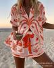 Summer European and American Women's Clothing Bamboo Hemp 1D Digital Printing Short-sleeved Shirt Beach Shorts Casual Two-piece Set