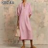 Fashion Summer Spring Solid Color Print 3/4 Sleeves V-Neck Casual Dresses