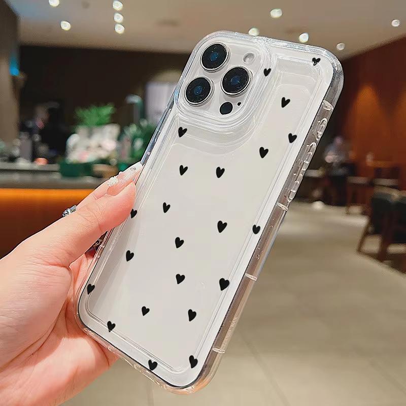 Vintage Love Heart Pattern Phone Case For iPhone 17 Pro Max 16 15 Pro 14 13 12 11 XR XS 17Air 16 Plus 416E Clear Bumper Cover