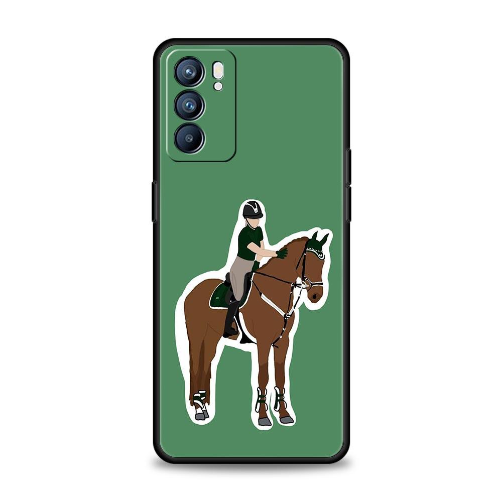 Case For Oppo A54 A53 A52 A9 A15 A95 A17 A16 A76 A74 A57 Find X6 X5 Reno8 Reno7 Reno6 Pro 5G Cover Galloping Horse Girl Drawing