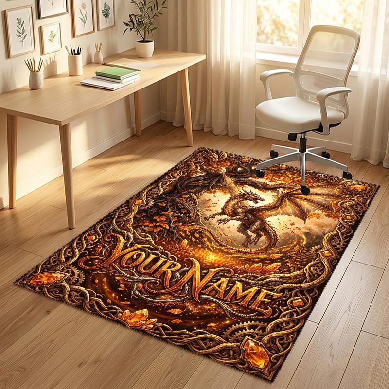Dragon Phoenix Theme Crystal Velvet Rug Personalized Custom Name Text Soft Floor Mat Home Decor