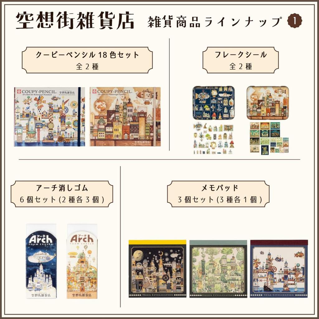 CRAY-PAS Clear Sticker 3-Piece Set Kuusou Gai Zakka Ten Fantasy Town Series (Sky, Civilization, Stationery) Cute Decorative Stickers QCS-KZABC
