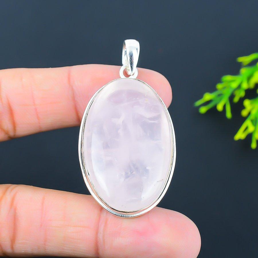 Rose Quartz Gemstone Handmade 925 Sterling Silver Jewelry Pendant 2.21" C6r14