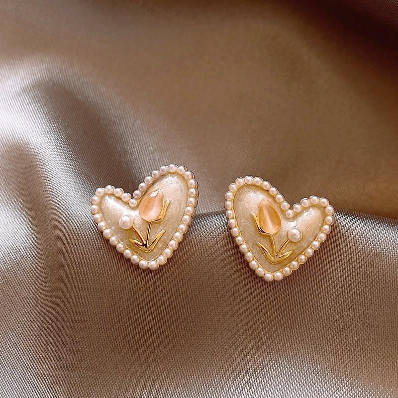 Mode Vintage Ölgemälde Stil Imitiert Barock Perlenblumen Ohrringe Tropfglasur Ohrring Damen Zart Hochwertige Accessoires
