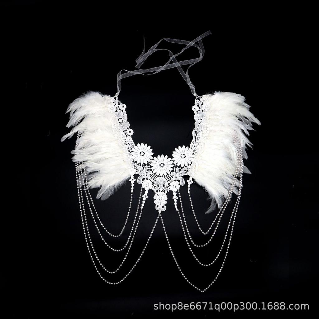 Lace Feather Shawl with Chain for Stage Performance and Fashion Costume