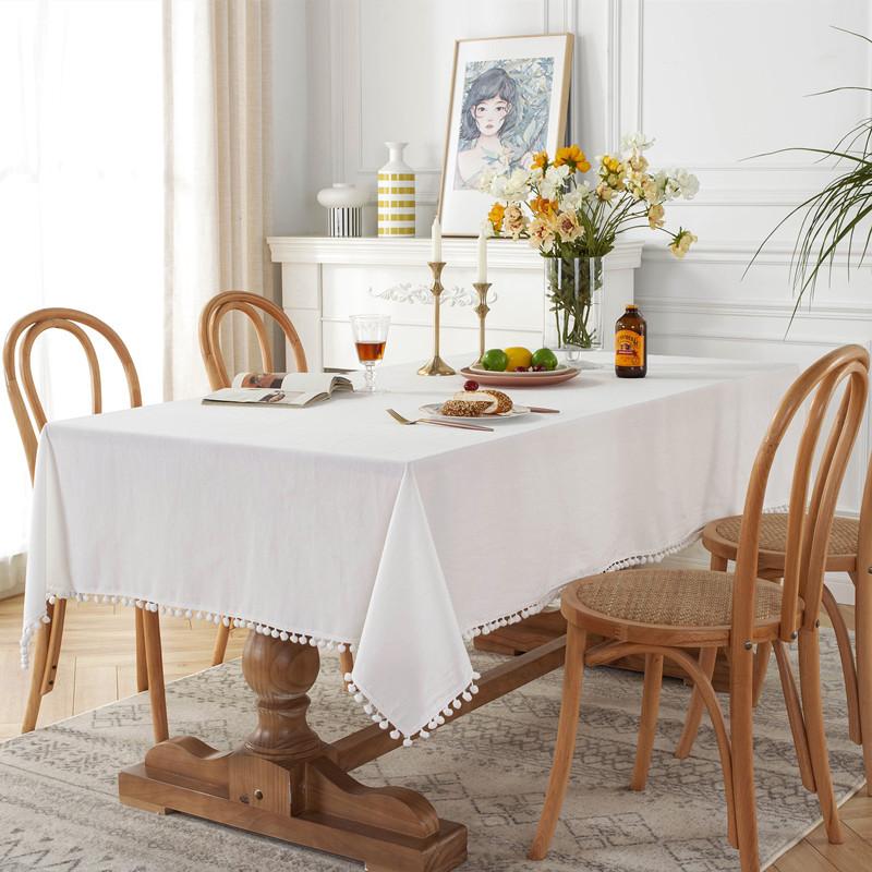 Modern Simple Solid Color Cotton Washed Cotton Red Green Christmas White Fur Ball Coffee Table Table Cloth