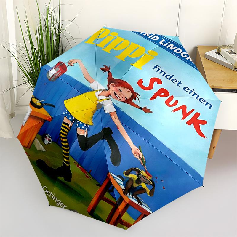 

Pippi Longstocking Themed Travel Umbrella-8 Ribs Automatic Opening and Closing, Portable Folding Design, Compact and Stylish Umbrella Suitab