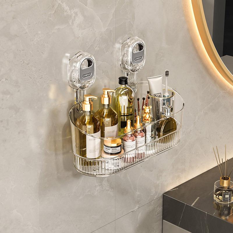 No-Drill Bathroom Suction Storage Box Large Capacity & Strong Load-Bearing Multi-Functional Suction Cup Wall-Mounted Shelf Rack