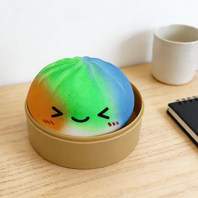 Smiling Steamed Bun Stress Ball Anti-Anxiety Multicolor Cartoon with Steamer Dumpling Squeeze Toy Soft Simulated Dough