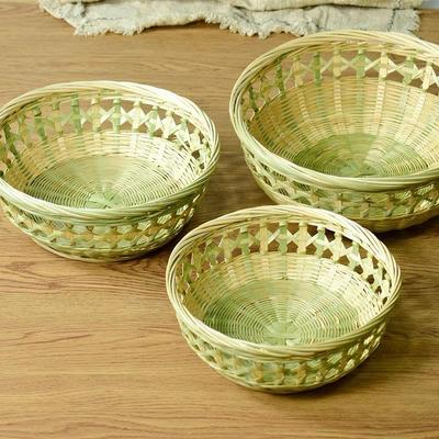 Bamboo Weaving Basket Set: Fruit Basket, Rice Washing Bowl, Snack Plate, Steamed Bun Holder, Storage Basket, Rice Sieve, Winnowing Tray.