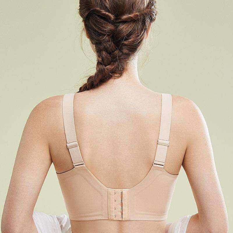 Skin Tone Ribbed Wireless Bra with Adjustable Straps and Seamless Support