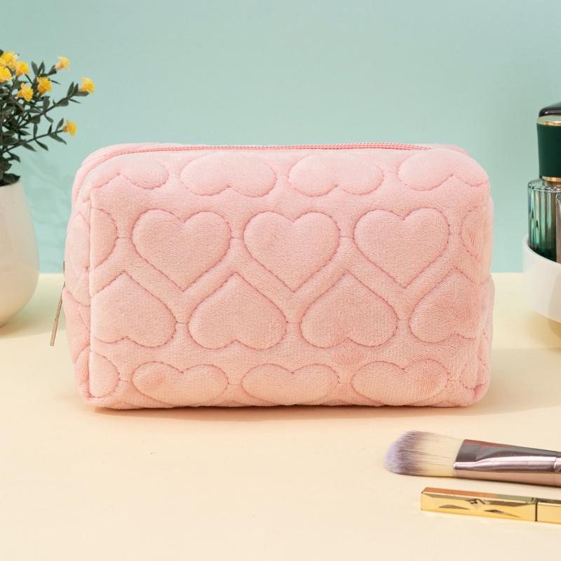 Fashion Heart Quilted Makeup Storage Bag Portable Travel Organizer Cosmetic Toiletry Pouch Cute Make Up Handbag Purse Bag