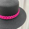 Nieuwe Kleur Ketting Platte Top Unisex Jazz Strooien Hoed Buiten Vrouwen Zeevakantie Zon Strand Hoeden Mode Zomer Panama Emmer Hoed