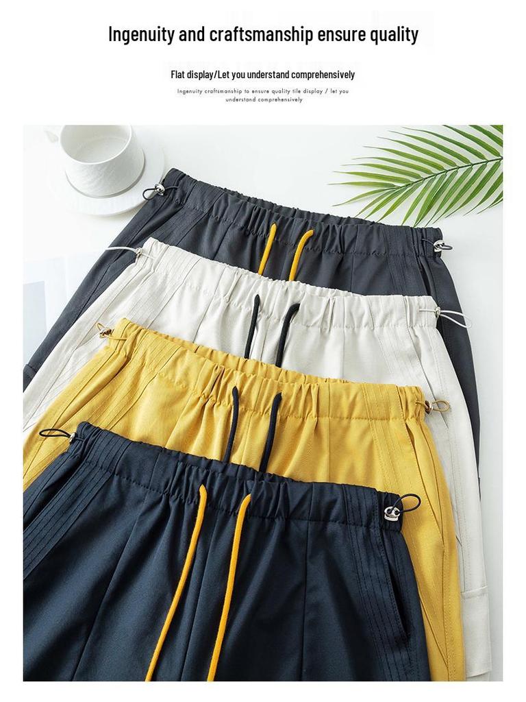 High Waist Wide Leg Paratrooper Pants - Casual Autumn Floor-Length Sportswear