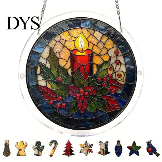 Home Window Hanging Ornament Christmas Acrylic Puzzle Suncatcher, Holiday Tree Snowman Stockings Red Bird Sun Catcher Stained Glass Art Kit