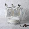Elegant European Ceramic Coffee Cup Set with Spoon & Rack