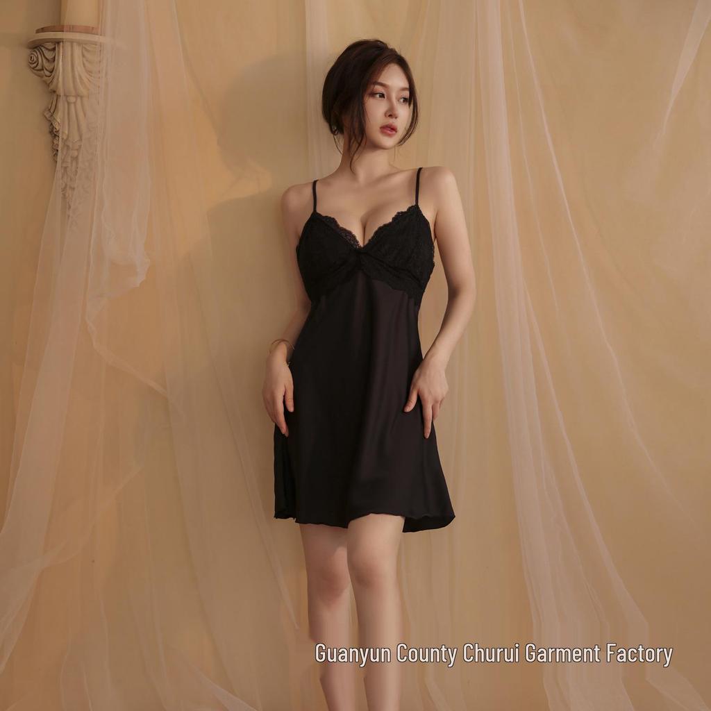 Elegant Lace Detail Ice Silk Camisole Nightdress