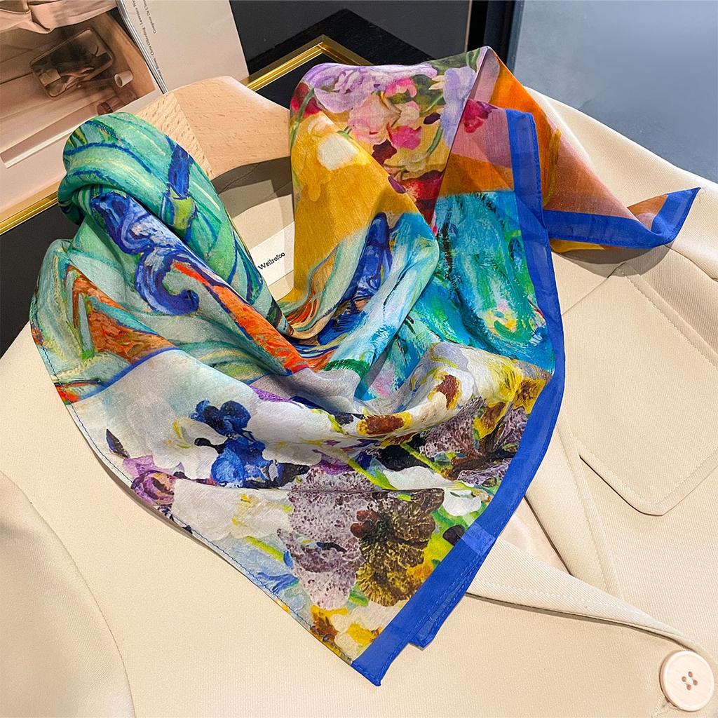 Summer hot-selling fashion versatile thin age-reducing printed small square scarf silk silk cotton neck scarf sun protection small shawl