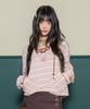 RuNaKi'Hu' Wxt084 Nami Striped V-Neck Long Sleeve (Pink)