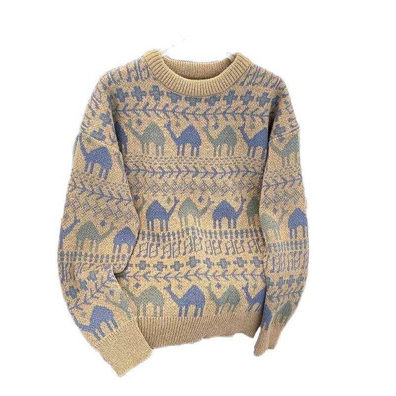 Pull Lâche Tricoté Style Japonais Rétro pour Homme, Col Rond Laineux Décontracté pour l'Automne et l'Hiver