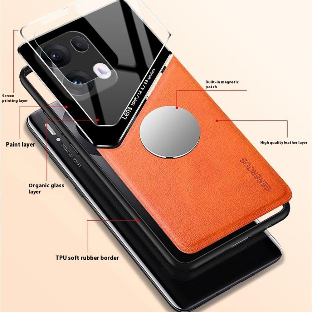For Oppo Reno13 Pro 5G Case Leather Coated PC+TPU Phone Back Cover