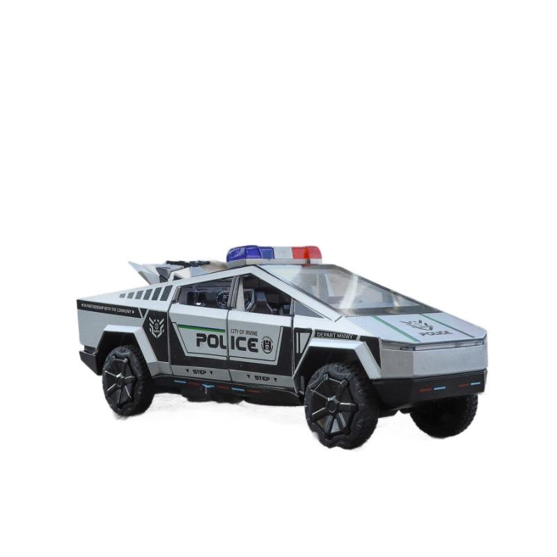 1: 32 Tesla Pickup Truck Police Car Alloy Model Sound And Light Effects Parent-Child Fire Drill Toys Gifts And Ornaments
