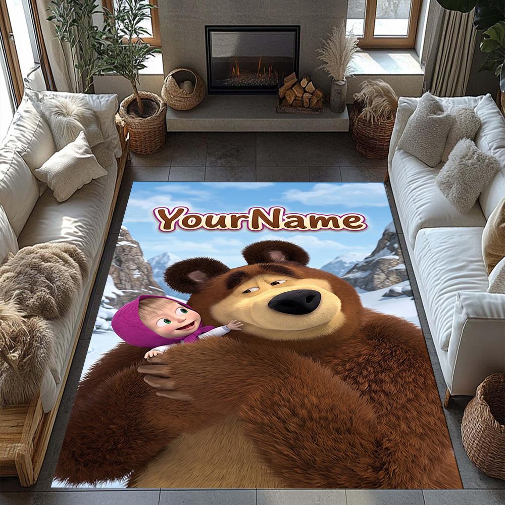 Masha Bear Customize Text Floor Rug Office Rug Design for Study Room Game Room Decorate Room Entryway Anti-slip Rug Decorate Offices