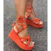 Fashion Summer New Wedge Sandals for Women Round Head Platform Cross Tied Strap Solid Color Height Increase Peep Toe Roman Shoe