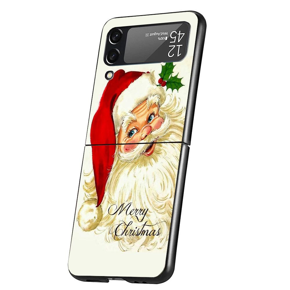 Christmas Santa Claus Present Cover Phone Case For Samsung Galaxy Z Flip 7 6 5 4 3 5G Flip7 Flip6 Flip5 Flip4 Flip3 Black Fundas