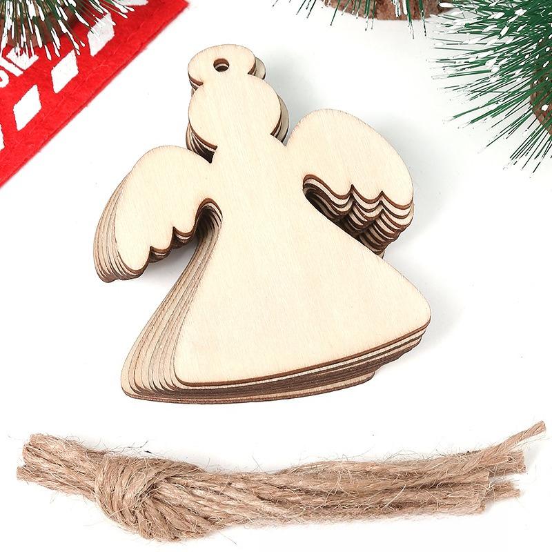 10PCS DIY Wood Christmas Ornament Unfinsihed Wooden Christmas Tree Hanging Decorations for DIY Craft Xmas Home Party Decor