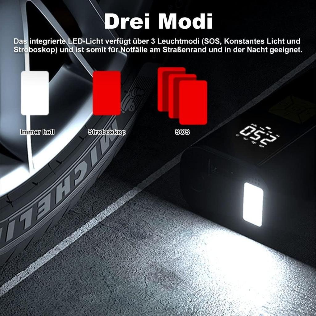 Pompă de aer electrică Baterie de 6000 mAh Mini compresor portabil Pompă electrică de 150 PSI cu afișaj digital și iluminare de urgență pentru motociclete, mașini